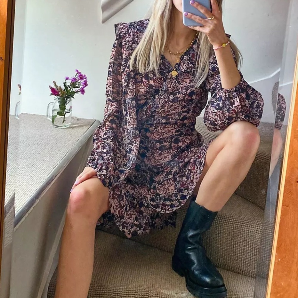 & Other Stories Puff Sleeve Wrap Mini Dress In Pink Foral